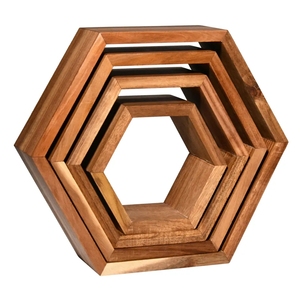 Ensemble de 4 étagères hexagonales flottantes murales, <span class=keywords><strong>cadre</strong></span>, décoration, étagère hexagonale en bois, étagères flottantes - Product Image 3