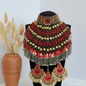 Conjunto de novia artesanal tradicional afgano en color rojo con piedras para mujeres afganas - Product Image 1