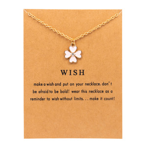 Mode trèfle pendentif collier rouge blanc bleu émail feuille femmes collier couleur dorée lien chaîne cou bijoux en gros souhait - Product Image 4