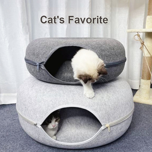 Nid de <span class=keywords><strong>chat</strong></span> pliable en feutre 2 en 1 Donut amovible et tunnel semi-<span class=keywords><strong>fermé</strong></span> Peekaboo Cat Cave Bed Paniers de rangement pour animaux de compagnie - Product Image 2