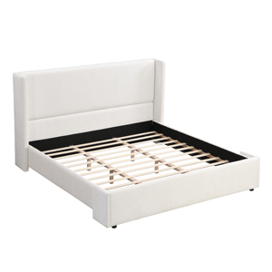 Cadre de lit King Size avec tête de lit haute capitonnée et plateforme, tête de lit en forme de vague - Product Image 5