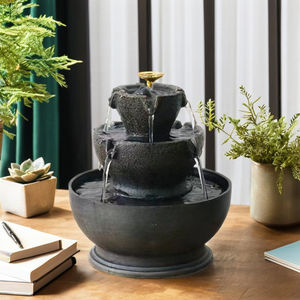 Fontaine d'eau intérieure miniature USB rocaille bassin pendentif d'eau avec fleur transportant bonsaï Sculpture résine décoration <span class=keywords><strong>de</strong></span> la maison - Product Image 2