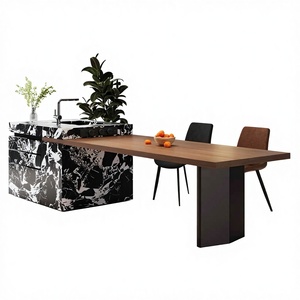 Table à manger télescopique extensible moderne, simple et luxueuse, avec comptoir en ardoise intégré, comptoir de bar Napoléon - Product Image 3