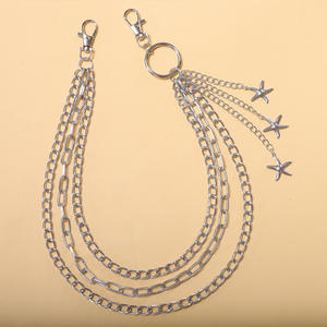 Cadena de cintura metálica con colgante de estrella de mar de varias capas, estilo hip hop, plateada, para uso diario, cadena para pantalones. - Product Image 3