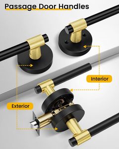 黒と金の通路用ドアハンドル、マットブラックのクローゼットドアハンドル、廊下用黒と金のインテリアレバードアハンドル - Product Image 2