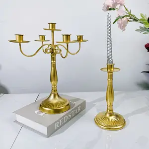 Bougeoirs minimalistes métal doré 3/5 bras candélabres centres de table décoration de mariage