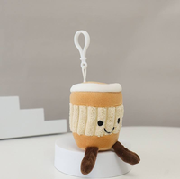 Adorable porte-clés en peluche tasse à café latte art 12 cm, en polyester ultra doux, maille brodée, poupée de machine à griffes d'anniversaire, pour sac à dos
