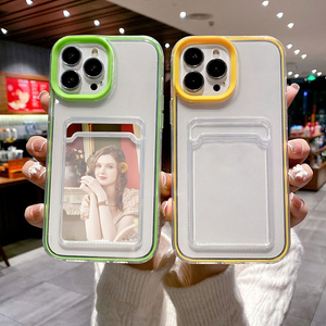 Funda de teléfono con borde colorido transparente para tarjeta de fotos para <span class=keywords><strong>iPhone</strong></span> 17 16 <span class=keywords><strong>Pro</strong></span>, accesorios para teléfono móvil para <span class=keywords><strong>iPhone</strong></span> 15 14 <span class=keywords><strong>13</strong></span> 12 11 8 - Product Image 2