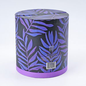 Boîte d'emballage ronde à double ouverture pour cosmétiques et soins de la peau, avec imprimé feuilles tropicales violettes, pour emballage de produits de soin corporel - Product Image 2