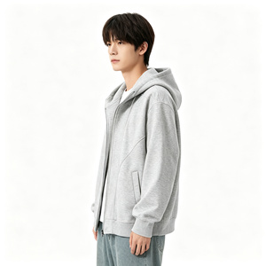 Sweat à capuche zippé personnalisé vierge en coton épais 350 g/m² coupe oversize avec impression de lettres en relief vintage – Fabricant - Product Image 4