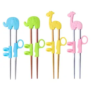 Reusable Metal Baby Chopsticks Stainless Steel Mini Silicone Topper Kids Training Chopsticks