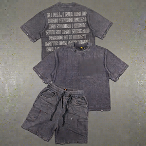 Conjunto de Camiseta y Pantalones Cortos Casuales de Algodón Gris para Hombre con Estampado de Letras en la Espalda, Cuello Redondo, Ropa de Verano, Tejido de Punto con Serigrafía - Product Image 1