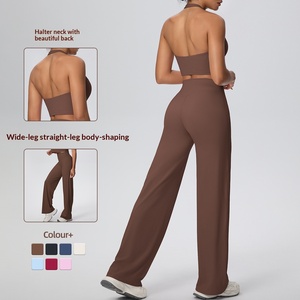 Nuevo Conjunto de Yoga Transpirable de Color Sólido de Doble Cara para Mujer con Pantalones Anchos de Hombros Descubiertos, <span class=keywords><strong>Ropa</strong></span> de Fitness - Product Image 1