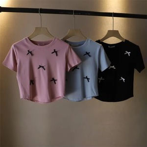 <span class=keywords><strong>T</strong></span>-<span class=keywords><strong>shirt</strong></span> court à la mode d'é<span class=keywords><strong>t</strong></span>é Y2K pour femmes avec nœud à manches courtes Design écologique décontracté - Product Image 4