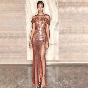 NOVANCE F3095 فستان جديد ترتر لامع شامبانيا مثير قبالة الكتف شق Rochii Elegante السيدات تصاميم ثوب المساء <span class=keywords><strong>P</strong></span> - Product Image 1