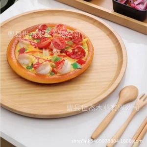 Plateau rond en bois Mu Yujia 30 cm, plateau de service en bois massif pour le thé et les collations, usage domestique et hôtelier - Product Image 2