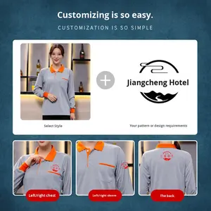 Logo personnalisable haute qualité unisexe coton POLO chemises pour automne hiver <span class=keywords><strong>Restaurant</strong></span> serveurs uniformes tablier pantalon - Product Image 6