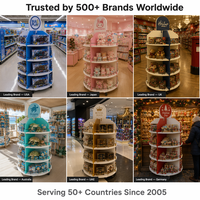 Présentoir rotatif moderne en bois à 4 quadrants pour jouets, étagère de sol à 4 niveaux avec en-tête personnalisé pour magasin d'enfants, boutique de cadeaux, pour peluches