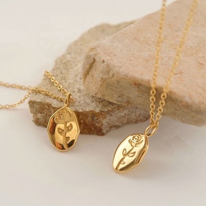 Collar con colgante de acero inoxidable para mujer, collar con colgante de Metal chapado en oro de 18K, flor Rosa Floral para el mes de <span class=keywords><strong>nacimiento</strong></span> - Product Image 2