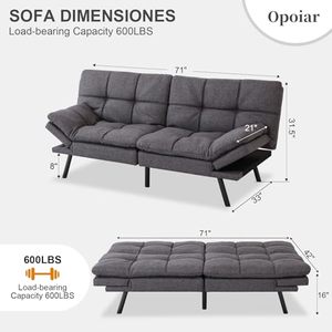 Futon Fabric Sofa Bed Convertible <strong>Grey</strong> Couch Bed Futon Sets Folding Modern Sleeper Sofa Gray <strong>Loveseat</strong> for Apartment Small Space - Product Image 2