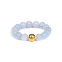 4mm natürlicher Obsidian Steinring für Männer Frauen Amethyst Aquamarin Perlen ring Hand gefertigter elastischer Ring mit Gold perlen Unisex