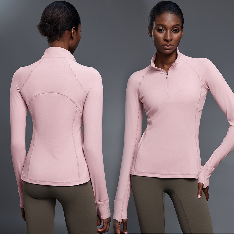 Roregal Women Breathable Half Zip Long Sleeved Tight Sports Yoga Tops T-shirt Athletic Workout Wear for Yoga Gym Running