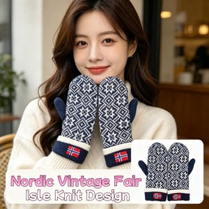 Mitaines épaisses en tricot torsadé rayé pour <span class=keywords><strong>femme</strong></span>, en acrylique et coton, thermiques, coupe-vent, doublées polaire, pour l'hiver et le froid - Product Image 2