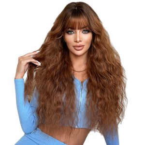Peluca de seda sintética de alta temperatura, extra larga, color granate, hecha a máquina, con ondas grandes y rizadas, voluminosa para uso diario, de cobertura completa. - Product Image 5