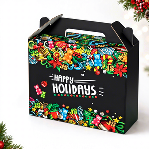 FX Eco-Friendly Custom Rigid <b>Cardboard</b> Custom Holiday Gift <b>Box</b> with Four-Color Printing Die Cuts Handle-Art Paper Liner - Product Image 1