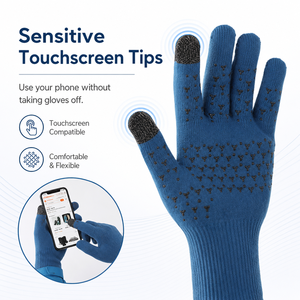 Gants imperméables d'extérieur, compatibles écran tactile, antidérapants, coupe-vent, en tricot bleu pour activités hivernales - Product Image 3