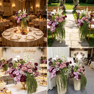 Promise Lavender Orchid <b>Silk</b> Artificial <b>Flowers</b> and Green Plants Modern Realistic Wedding Venue Background Decoration - Product Image 2