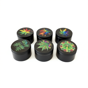 <b>Grinder</b> Metal 4 Piece Set With Colorful Leaf Design For <b>Herb</b> Grinding - Product Image 2