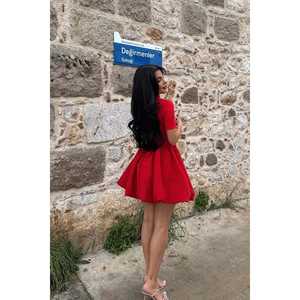 Mini-robe rouge élégante avec détail fenêtre, haute qualité, style vintage formel pour club de jour, fête d'été, motif uni tendance XS-XL - Product Image 1