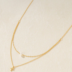 Conjunto de Collares de Acero Inoxidable Chapado en Oro de 18K para Mujer - Cadena de Eslabones Geométricos y Joyería Minimalista con Perlas - Product Image 2