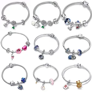 Pulsera de Plata de Ley <span class=keywords><strong>S925</strong></span> con Rosa, Donut y Mickey de la Serie Pan Family, Versátil y Elegante, Ideal para Regalar a tu Novia - Product Image 1