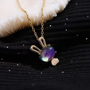 Thermosensitive Stone <b>Rabbit</b> Necklace For Women Gradient Color Cute Animal Pendant Titanium Steel Clavicle Chain <b>Gift</b> - Product Image 1