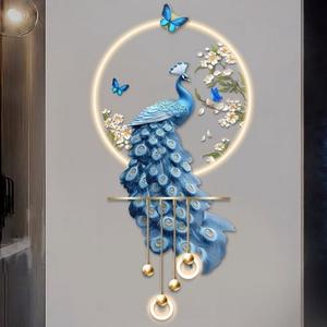 Peinture décorative pour entrée de porche 120x50cm, lampe murale LED tridimensionnelle haut de gamme, <span class=keywords><strong>paon</strong></span>, salon, fond de télévision - Product Image 1
