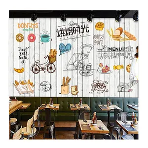 KOMNNI Personalizado Mural Baking Bakery Cake Shop Papel De Parede 3d Western Restaurant Cafe Background Wallpaper