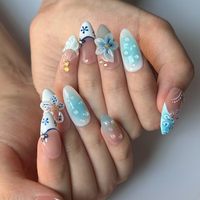 Uñas Postizas de Almendra Estilo Francés con Diseño de Mariposa y Puntas Largas, Listas para Usar, 10 Piezas, con Pegamento para Uñas