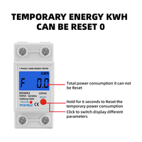 Medidor de energía monofásico con retroiluminación Digital LCD de carril Din, medidor de consumo de energía en kWh, vatímetro electrónico AC 220V 120V 80A, reinicio