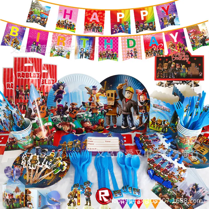 hot sale roblox theme kids birthdays party decoration supplies set with balloon for baby shower party
