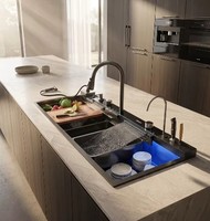 Évier de cuisine intelligent fait main à cuve unique avec cascade, 1000 mm, en acier inoxydable 304, avec affichage numérique en nid d'abeille et lave-tasses, pour maison et hôtel