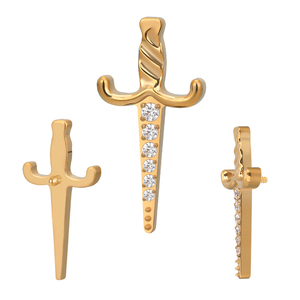 G23 <b>Titanium</b> Asscher Cut Zircon Paved Dagger Basic Internally Threaded Top Children's <b>Jewelry</b> Body <b>Piercing</b> Weddings Engagements - Product Image 5