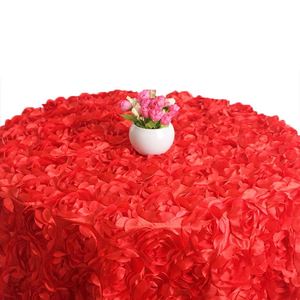 Ivory Rosette Round Tablecloth Polyester Event Small 3D Rose <b>Table</b> <b>Cloth</b> for Wedding - Product Image 5