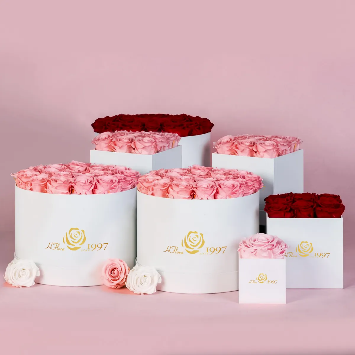 Hfloral scatola di fiori di rosa stabilizzata di alta qualità personalizzata all'ingrosso con inserto in schiuma per rose stabilizzate