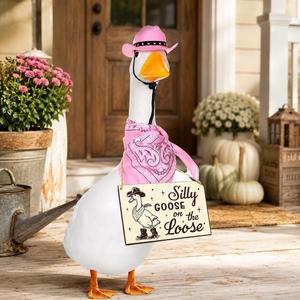 Seasonal Porch Goose Clothes Pink Western Hat Paisley Bandana Funny <b>Sign</b> <b>Garden</b> Lawn Ornament - Product Image 1