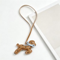 Décoration de sac rétro en cuir, nœud à pois en forme de cœur, pendentif chien tacheté, porte-clés long en cuir