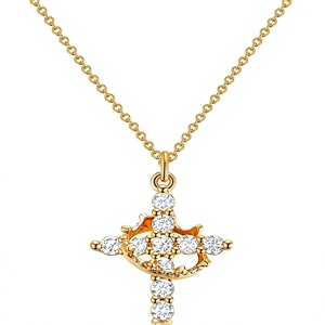 Collar con Colgante de Cruz y Corona Chapado en Oro de 14K de Tungsteno Robaice, Cadena de Cable, Joyería Cristiana Antideslustre para Mujer - Product Image 1