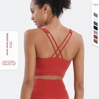 Meilleure vente : Brassière de sport à double brossage, dos croisé, antichoc, rembourrée, intégrée, pour yoga et fitness, effet push-up fessier, débardeur d'entraînement