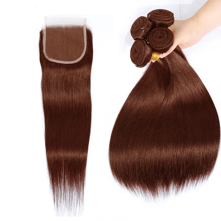 Marrone chiaro Fasci di Capelli Lisci Con Chiusura Vietnam Cuticola Allineati Capelli Aliexpress Cina Prezzo di Fabbrica Superiore di Apple Dei Capelli Della Ragazza